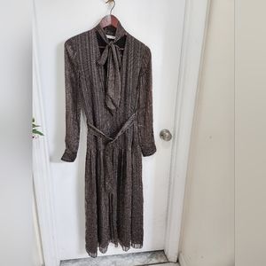 Zara Metallic MIDI/maxi Dress with Belt drop waist button down bow tie neckline